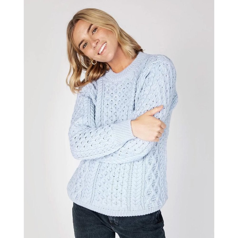 Ice Blue Irish/Aran Wool Sweater